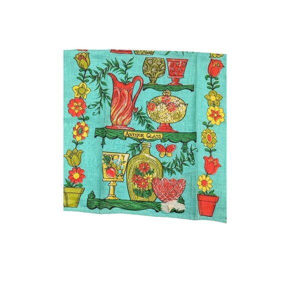 vtg Linen Tea Towel Antique Glass Pattern Jars Vases Flowers  Parisian Print - Picture 2 of 6